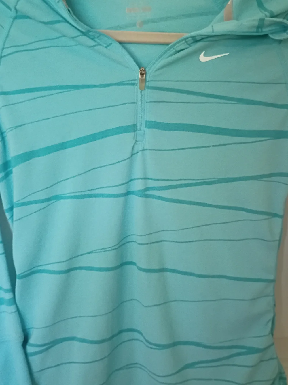 Nike Women's Teal Striped Hooded Quarter-Zip Pullover
